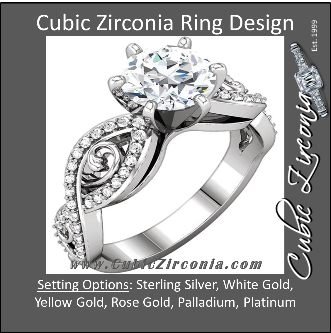 Cubic Zirconia Engagement Ring- The Tanya (0.25-1.0 Carat Round Curlicue Split-Band Pave)