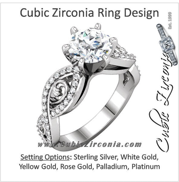 Cubic Zirconia Engagement Ring- The Tanya (0.25-1.0 Carat Round Curlicue Split-Band Pave)