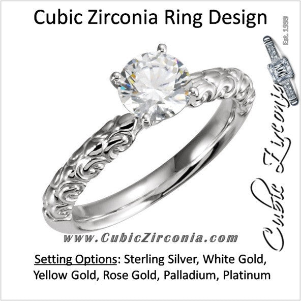 Cubic Zirconia Engagement Ring- The Emily (1 Carat Round Solitaire with Sculptural Eternity Band)