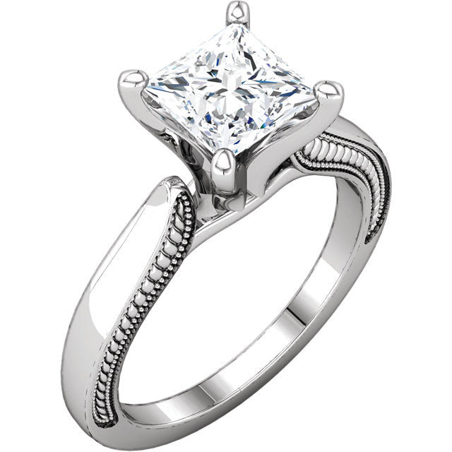 Cubic Zirconia Engagement Ring- The Ashley (0.5-1.5 Carat Princess Solitaire with Ribbed Metal)