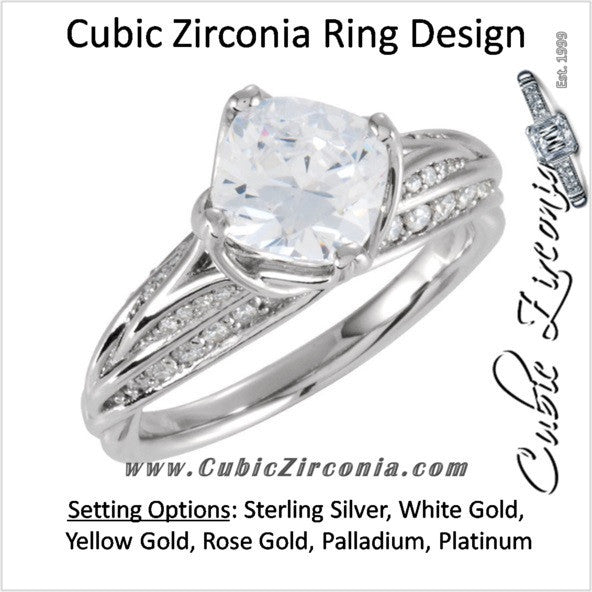 Cubic Zirconia Engagement Ring- The Lacey (2 Carat Princess-Cut Tri-Band with Pave)