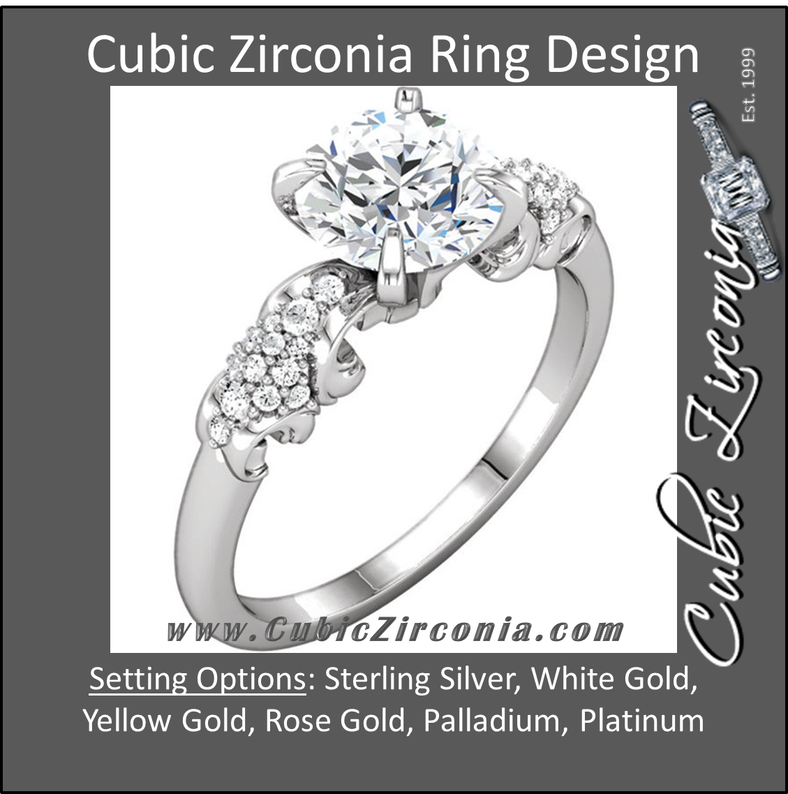 Cubic Zirconia Engagement Ring- The Tamara (1.5 Carat Round Sculptural Grape-Bunch)