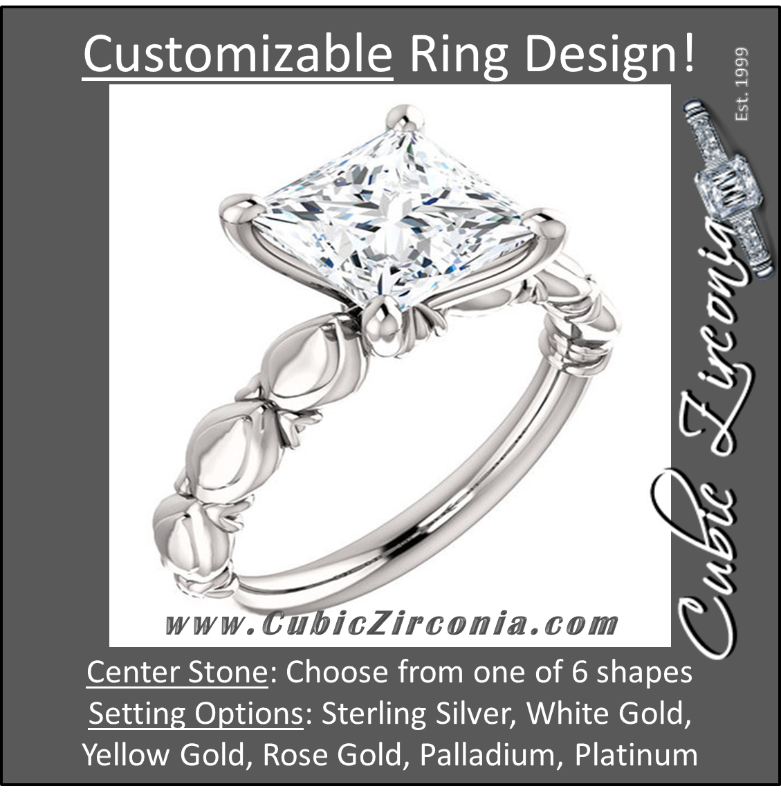 Cubic Zirconia Engagement Ring- The Vicki (Customizable Shell Sculpture Solitaire)