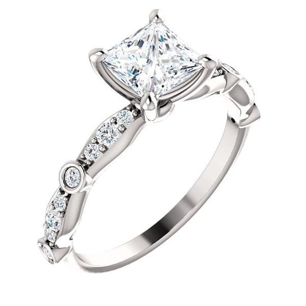 Cubic Zirconia Engagement Ring- The Lindsay (Princess Cut Ladies' Belt-Inspired Customizable Setting with Bezel-Set Pave Band)