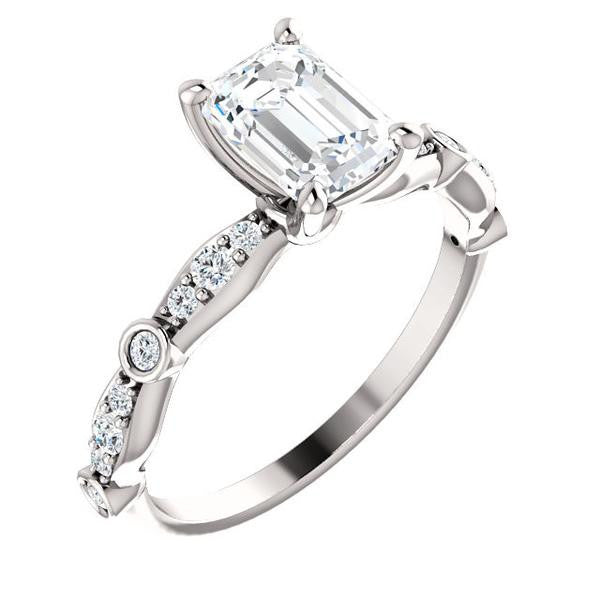 Cubic Zirconia Engagement Ring- The Lindsay (Radiant Cut Ladies' Belt-Inspired Customizable Setting with Bezel-Set Pave Band)