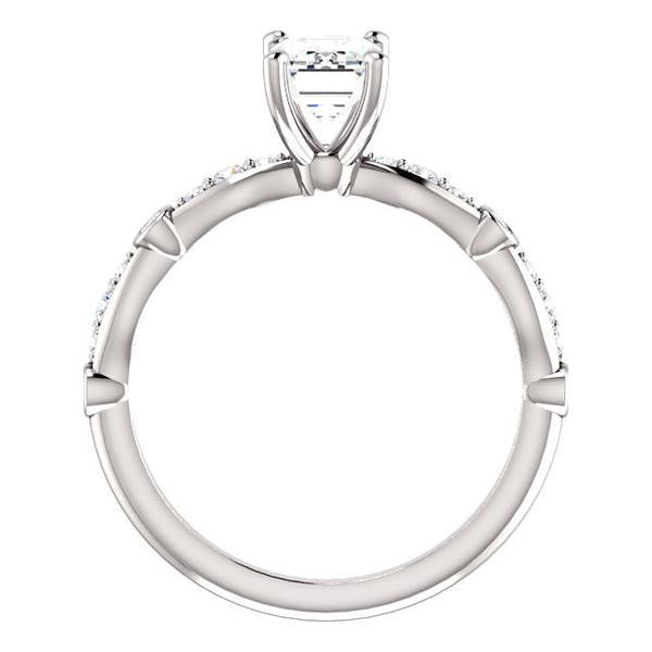 Cubic Zirconia Engagement Ring- The Lindsay (Princess Cut Ladies' Belt-Inspired Customizable Setting with Bezel-Set Pave Band)