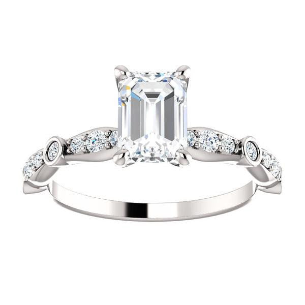Cubic Zirconia Engagement Ring- The Lindsay (Emerald Cut Ladies' Belt-Inspired Customizable Setting with Bezel-Set Pave Band)