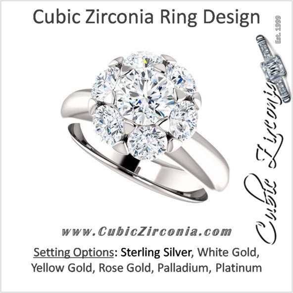 Cubic Zirconia Engagement Ring- The Lisa (7-stone Round Center Cluster-Style)