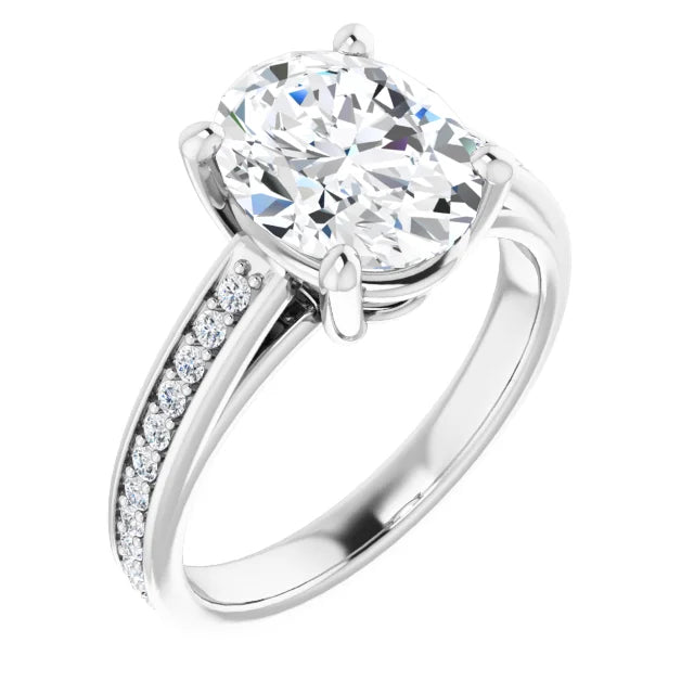 Cubic Zirconia Engagement Ring- The Samantha (Customizable Oval and Cathedral Channel/Prong Band)