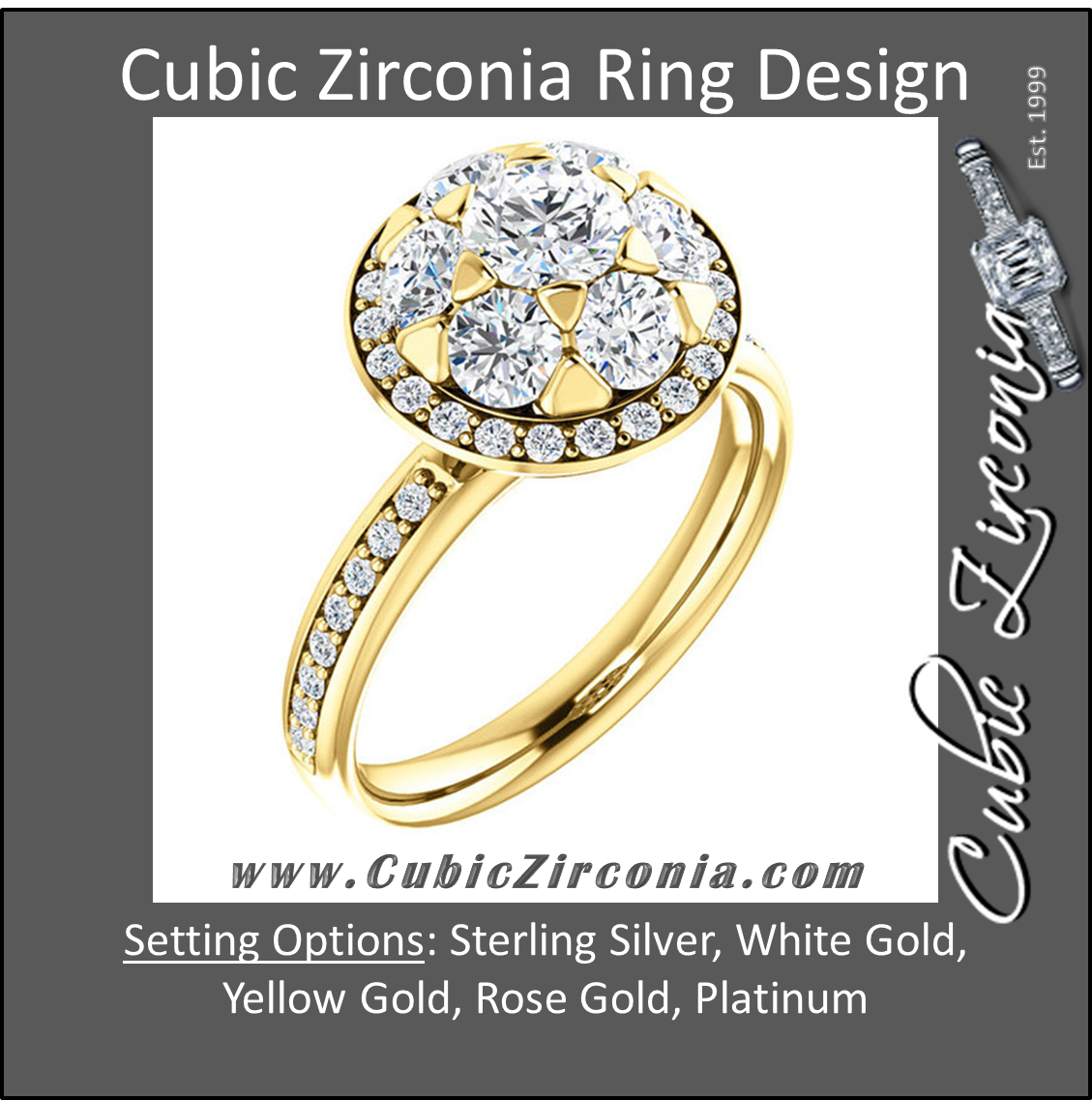 Cubic Zirconia Engagement Ring- The Janelle (Floral-Inspired Round Halo)