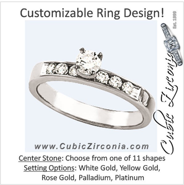 Cubic Zirconia Engagement Ring- The Debby (Customizable 7-stone with Round Channel Accents)