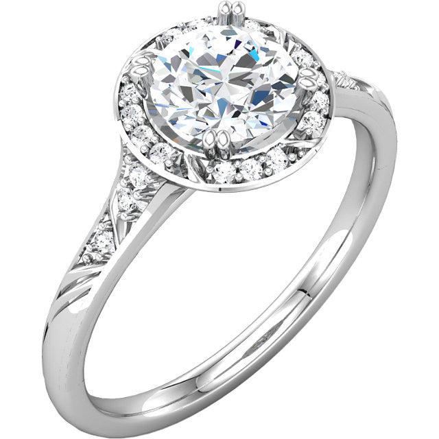 Cubic Zirconia Engagement Ring- The Shiela (1.18 TCW Round Halo-Style with Pave Band)
