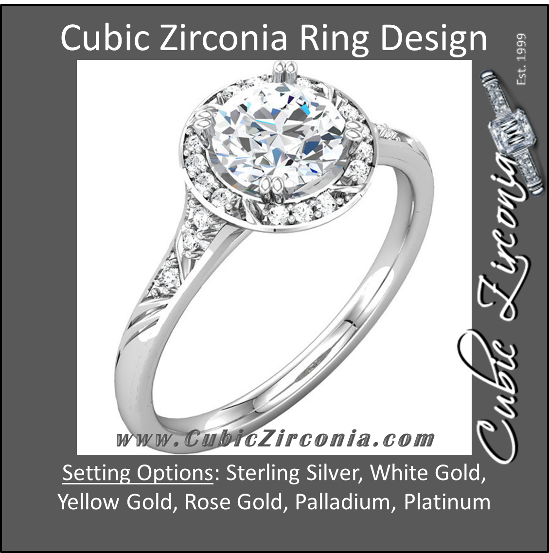 Cubic Zirconia Engagement Ring- The Shiela (1.18 TCW Round Halo-Style with Pave Band)