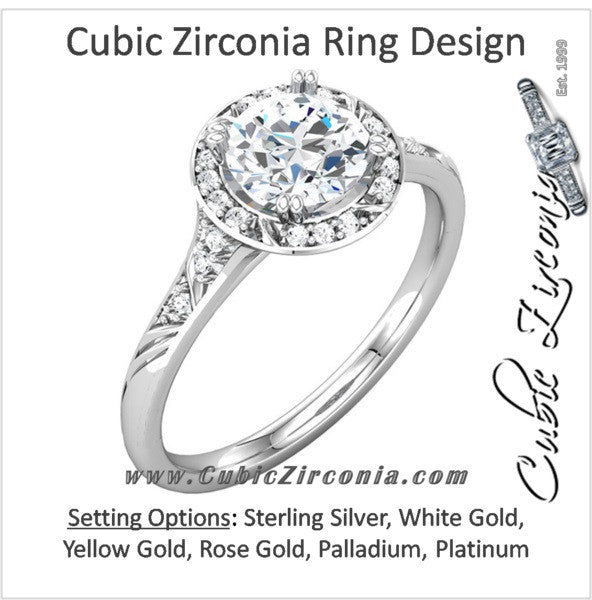 Cubic Zirconia Engagement Ring- The Shiela (1.18 TCW Round Halo-Style with Pave Band)