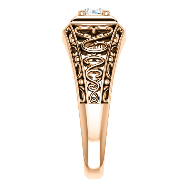 Cubic Zirconia Engagement Ring- The Nadia (Customizable Center with Heart Filigree Accents)