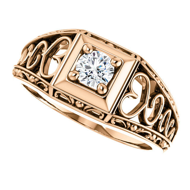 Cubic Zirconia Engagement Ring- The Nadia (Customizable Center with Heart Filigree Accents)