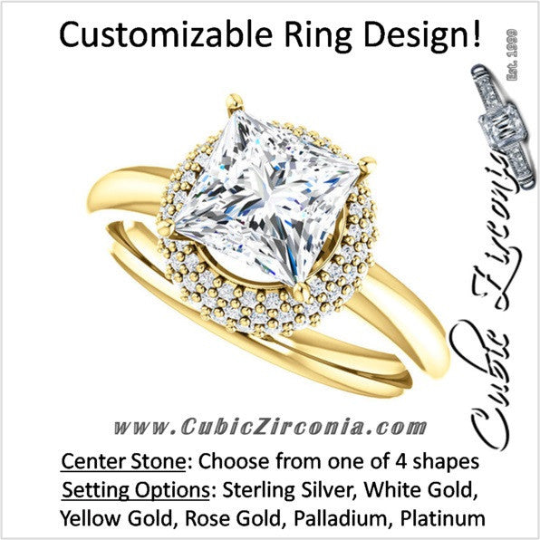 Cubic Zirconia Engagement Ring- The Latasha (Customizable Setting with Triple Trellis Halo)
