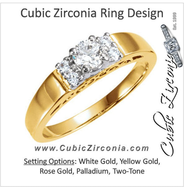 Cubic Zirconia Engagement Ring- The Luanna (0.31 Carat TCW 5-stone Round-Cut with Hand-Engraved Band)