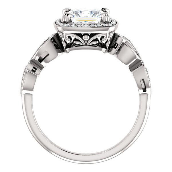 Cubic Zirconia Engagement Ring- The Angela (Customizable Whimsical Sculpture Halo-Style with Princess Center)