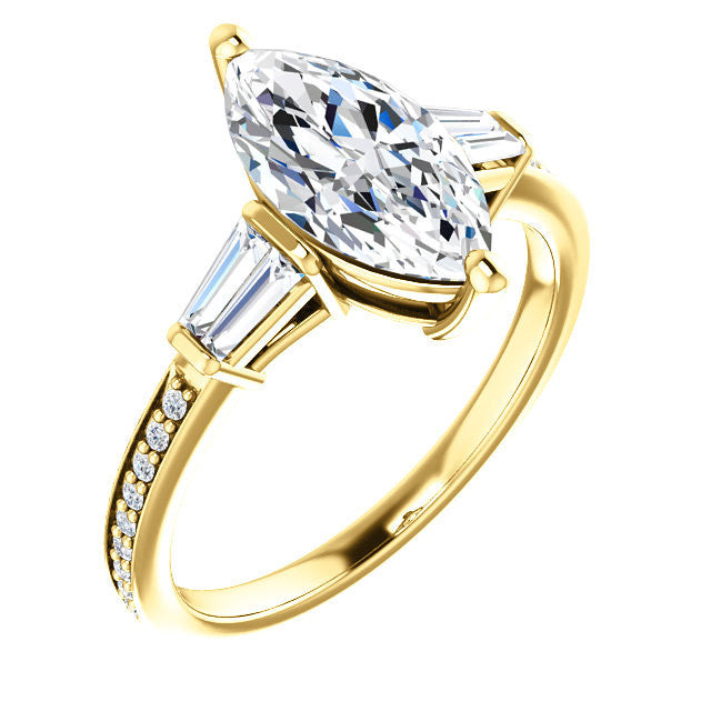 Cubic Zirconia Engagement Ring- The Elizabeth (Customizable Center with Baguette & Pave)
