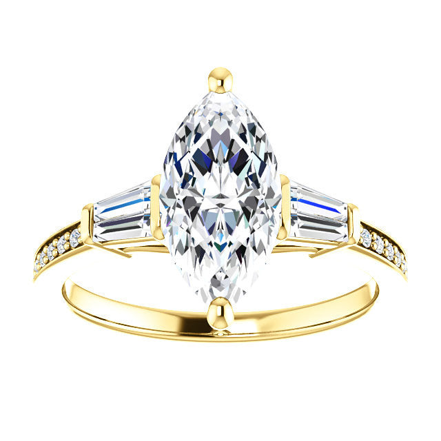 Cubic Zirconia Engagement Ring- The Elizabeth (Customizable Center with Baguette & Pave)