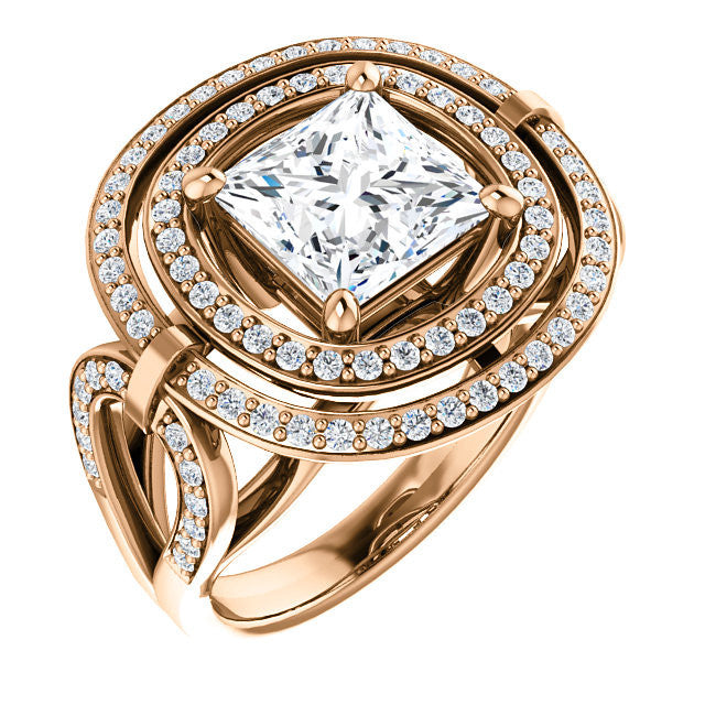 Cubic Zirconia Engagement Ring- The Heather (Customizable Setting with Split Band Double Halo)