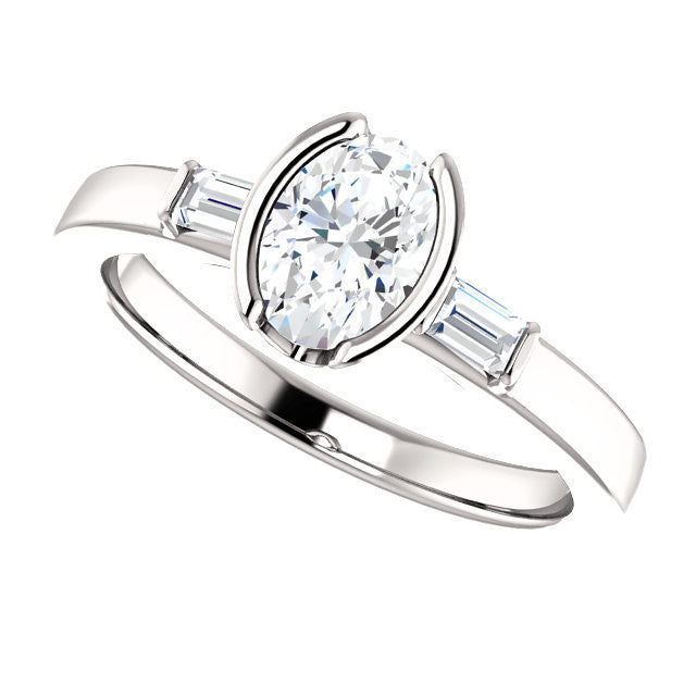 CZ Wedding Set, Style 04-43 feat The Stephanie engagement ring (Customizable Bezel And Baguette)