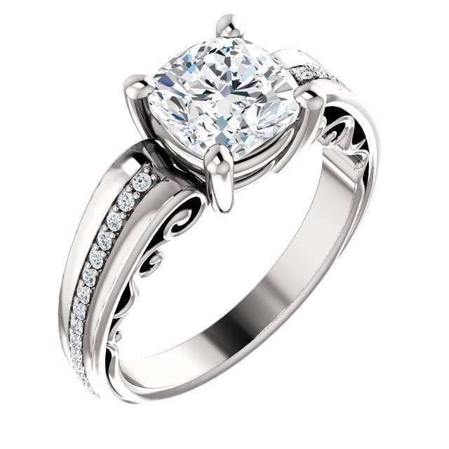 Cubic Zirconia Engagement Ring- The Catherine (Customizable Center with Vented Round Prong Accents)