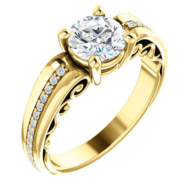 Cubic Zirconia Engagement Ring- The Catherine (Customizable Center with Vented Round Prong Accents)