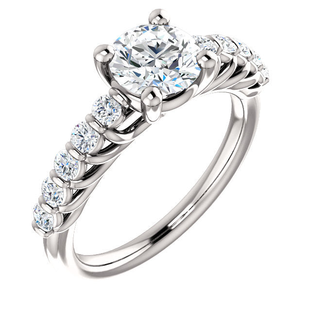 Cubic Zirconia Engagement Ring- The Pamela (Customizable 11-stone with Round Bar Setting)