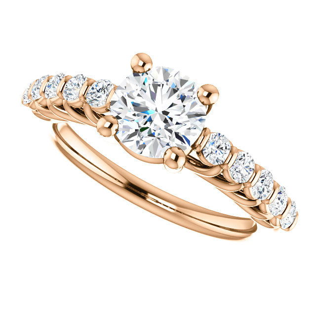 A CZ Wedding Set, Style 03-98 feat The Pamela engagement ring (Customizable with Round Bar Setting)