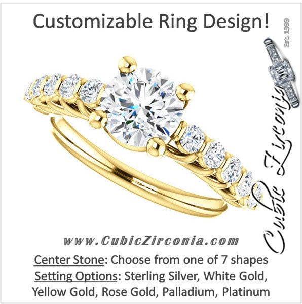 Cubic Zirconia Engagement Ring- The Pamela (Customizable 11-stone with Round Bar Setting)
