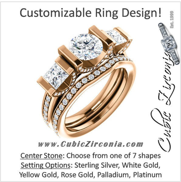CZ Wedding Set, Style 04-24 feat The Katie engagement Ring (Customizable Bar Setting with Round Prong Accents)