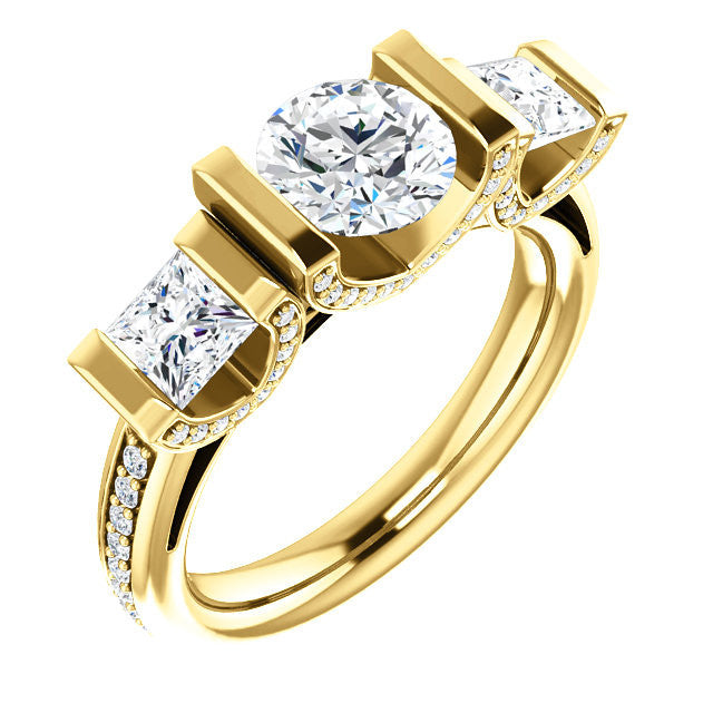 Cubic Zirconia Engagement Ring- The Katie (Customizable Bar Setting with Round Prong Accents)