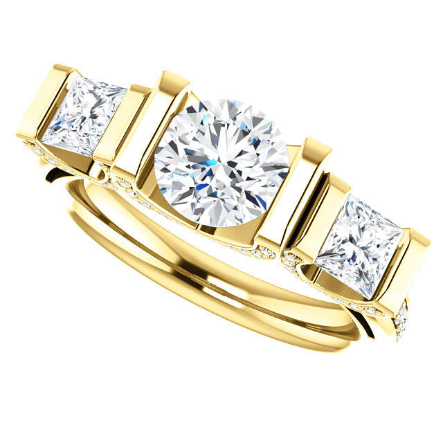 Cubic Zirconia Engagement Ring- The Katie (Customizable Bar Setting with Round Prong Accents)