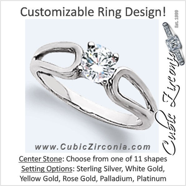 Cubic Zirconia Engagement Ring- The Carmen (Customizable Solitaire with Horseshoe-inspired Split Band)