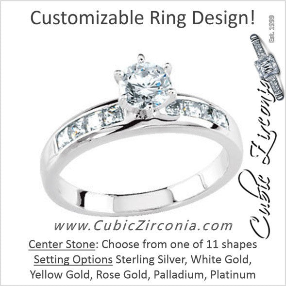 Cubic Zirconia Engagement Ring- The Dianna (Customizable 9-stone Princess Channel)