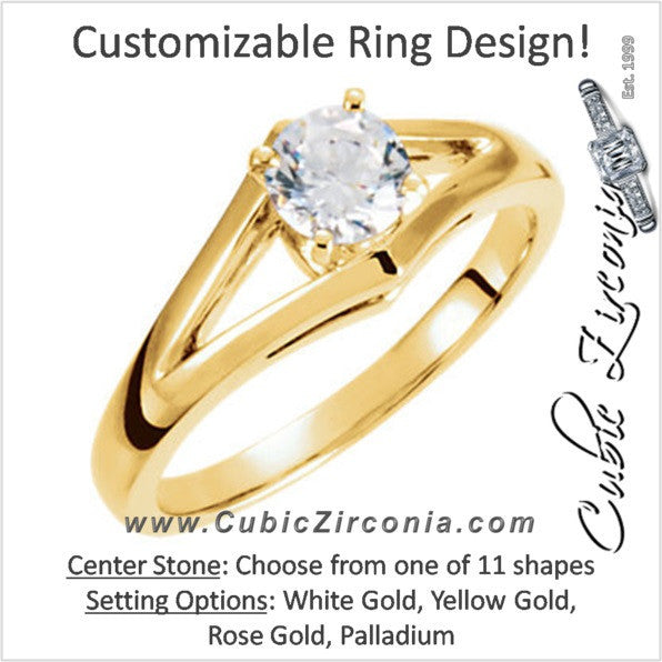 Cubic Zirconia Engagement Ring- The Kathy (Customizable Split-Band Solitaire with Raised Setting)