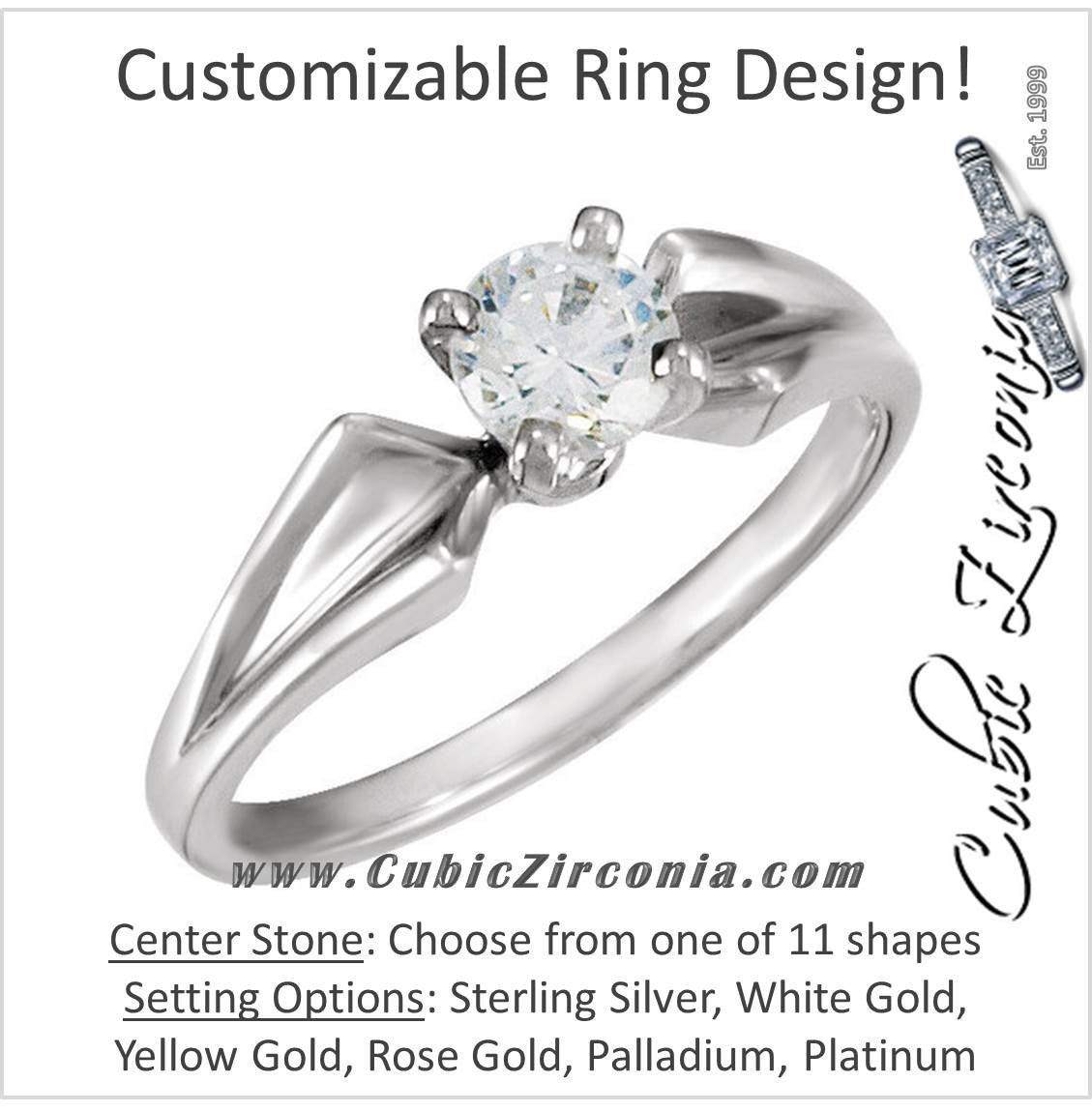 Cubic Zirconia Engagement Ring- The Tara (Customizable Solitaire with Twisted Ribbon Band)