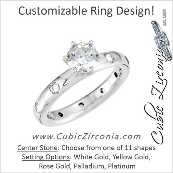 Cubic Zirconia Engagement Ring- The Jordan (Customizable Center stone with Gypsy Accented Eternity Band)