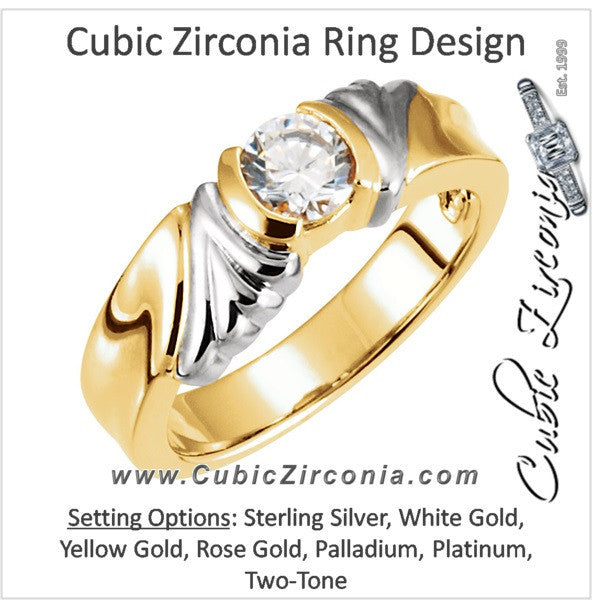 Cubic Zirconia Engagement Ring- The Mindy (0.25 or 0.50 CT Round Cut Bezel Solitaire, Offset from Center, with Two-tone Option)