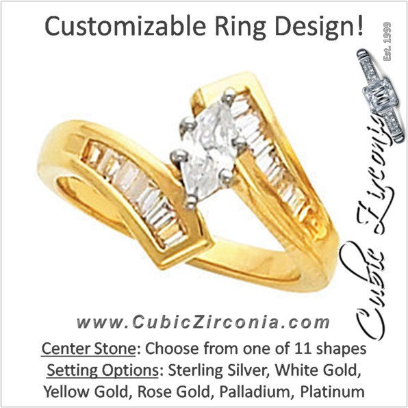 Cubic Zirconia Engagement Ring- The Dorothy (Customizable 13-stone Bypass Split-Band with Channel Baguettes)