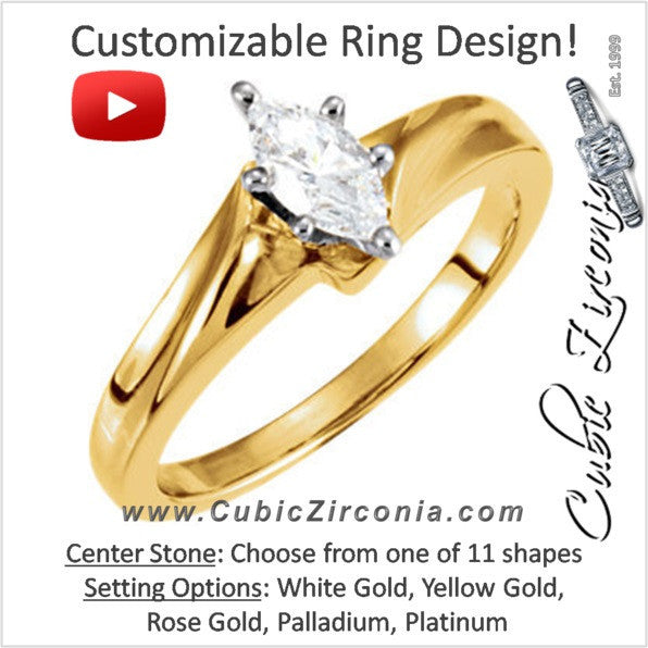 Cubic Zirconia Engagement Ring- The Emma (Customizable Solitaire with Creased Band)