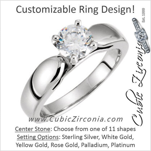 Cubic Zirconia Engagement Ring- The Kristal (Customizable Solitaire with Wide 3D Rounded Band)