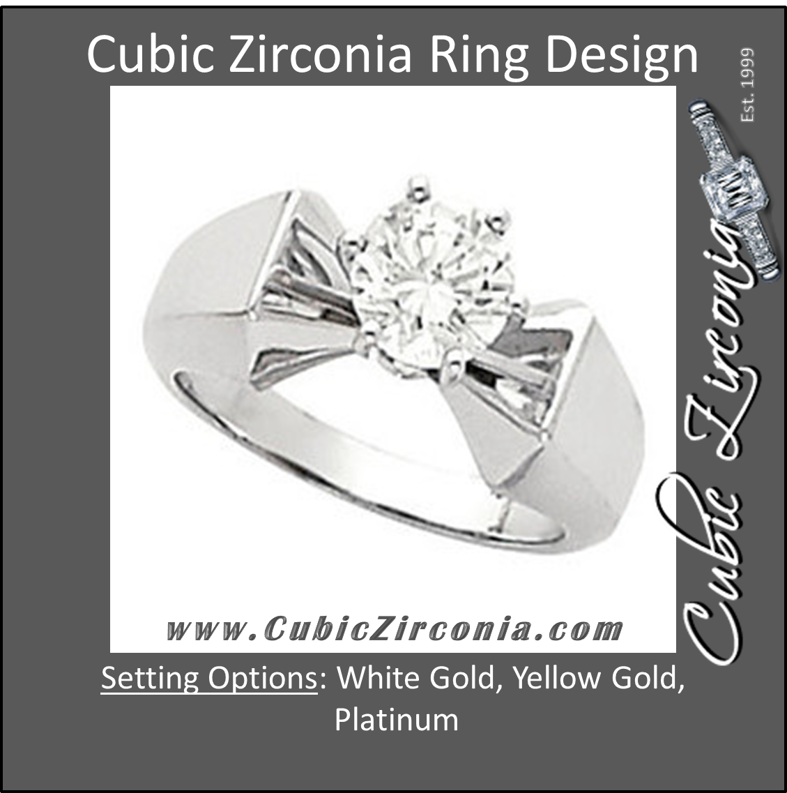Cubic Zirconia Engagement Ring- The Misty (Round 1 Carat Solitaire with Squared Shank)