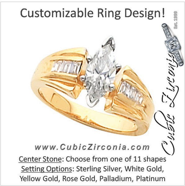 Cubic Zirconia Engagement Ring- The Rhiannon (Customizable 7-stone with Baguette Channel)