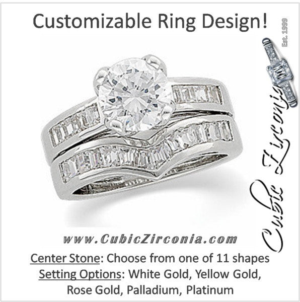CZ Wedding Set, Style 05-11 feat The Rochelle Engagement Ring (Customizable Baguette Channel)