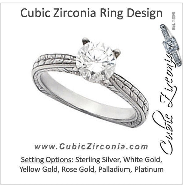 Cubic Zirconia Engagement Ring- The Stella (1 Carat Round Cut Solitaire with Hand-engraved Band)