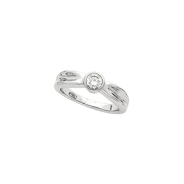 Cubic Zirconia Engagement Ring- The Bridgette (0.25-1.0 CT Round Bezel Solitaire with "Dimpled" Band)