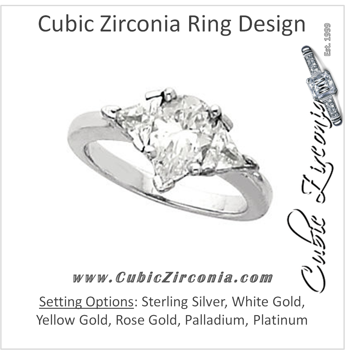 Cubic Zirconia Engagement Ring- The Caprice (3-Stone Pear Cut Design with Twin Triangle Accents)